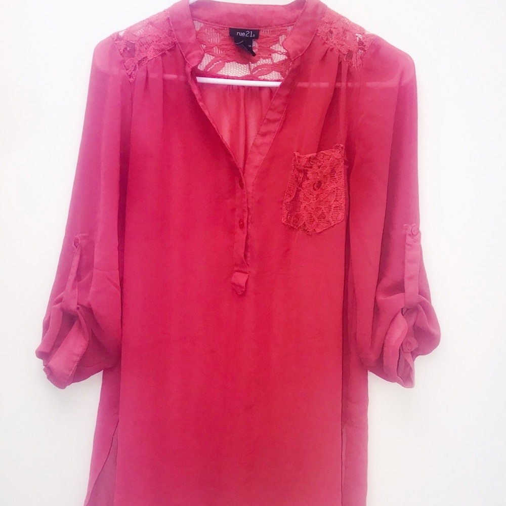 Rue 21 pink blouse with lace. Great condition